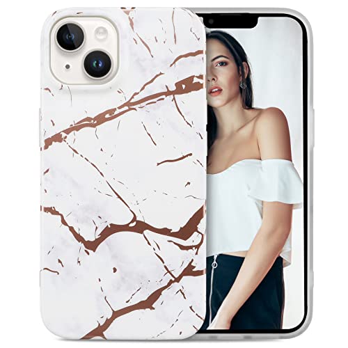 IMIKOKO Hülle Kompatibel mit iPhone 14, Weiß & Rosegold Marmor TPU Handyhülle Schutzhülle Case Cover für 6,1 Zoll von IMIKOKO