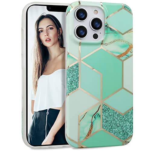 IMIKOKO Kompatibel mit iPhone 14 Pro Hülle Marmor, Grün Geometrie TPU Giltter Schutzhülle Case Cover 6,1 Zoll Handyhülle von IMIKOKO