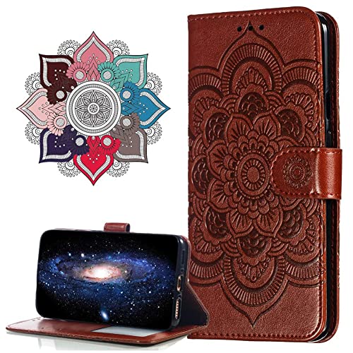 IMIRST Apple iPhone 13 mini Handytasche Flip Wallet Handytasche PU Leder Mandala Prägung Stossfestes Cover mit Kickstand Kartenhalter für Apple iPhone 13 mini. LD Mandala Brown von IMIRST