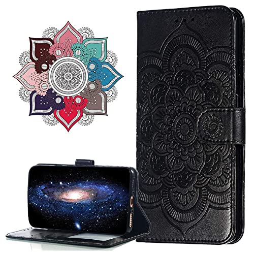 IMIRST Apple iPhone 15 Handytasche Flip Wallet Handytasche PU Leder Mandala Prägung Stossfestes Cover mit Kickstand Kartenhalter für Apple iPhone 15. LD Mandala Black von IMIRST