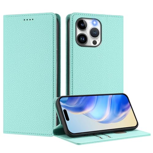 IMIRST Brieftaschen-Hülle für iPhone 14 Pro Max, PU-Leder-Folio, magnetisch, RFID Blocker Kartenhülle, Ständer, kompatibel mit Apple iPhone 14 Pro Max, LZW Mint Green von IMIRST