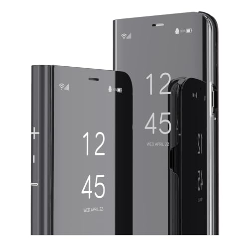 IMIRST Flip Hülle für Redmi 13C - Design mit Schminkspiegel Klare Sicht Flip Buchstil Luxuriöse Schutzhülle mit Ständer für Xiaomi Redmi 13C / Poco C65. Flip Mirror: Black von IMIRST