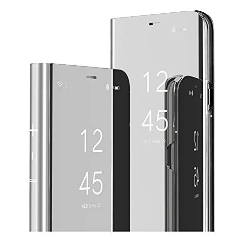 IMIRST Flip Hülle für Samsung S23 FE - Design mit Schminkspiegel Klare Sicht Flip Buchstil Luxuriöse Schutzhülle mit Ständer für Samsung Galaxy S23 FE. Flip Mirror: Silver von IMIRST