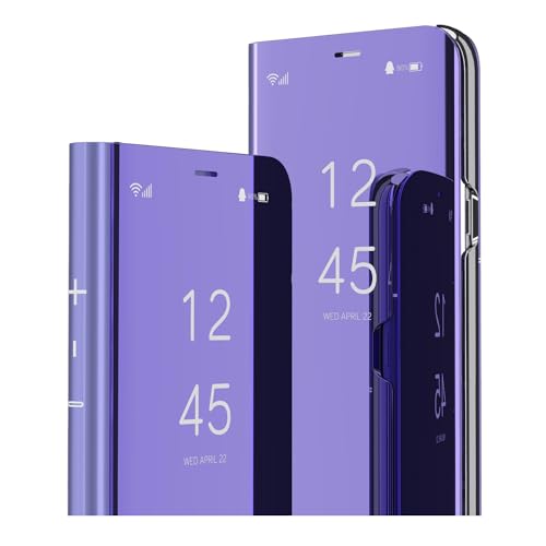 IMIRST Flip Hülle für Samsung S24 Plus - Design mit Schminkspiegel Klare Sicht Flip Buchstil Luxuriöse Schutzhülle mit Ständer für Samsung Galaxy S24+. Flip Mirror: Purple von IMIRST