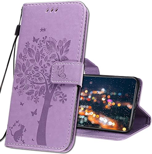 IMIRST Handyhülle für Realme C11 Smartphone, Leder hülle für Realme C11 Flip Geldbörse Schutzhülle mit Kreditkarten, Ständer für Realme C11. KT1 Wish Tree Purple von IMIRST
