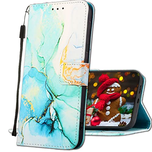 IMIRST Handyhülle für Samsung Galaxy A53 5G Smartphone - Leder hülle für Samsung A53 5G Flip Geldbörse Schutzhülle mit Kreditkartenfach, Ständer für Samsung A53 5G (6.5 Inch). YBD Marble Green von IMIRST