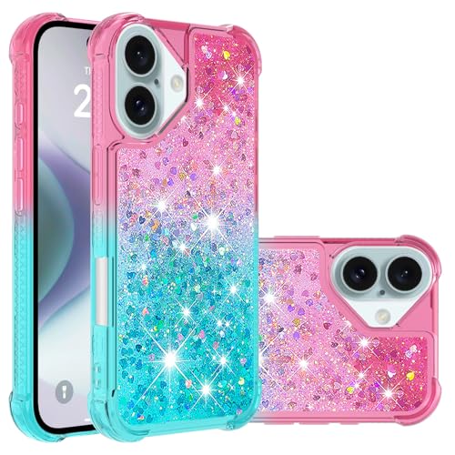 IMIRST Handyhülle für iPhone 16 (6,1 Zoll) Bling Liquid Glitter Silikon Shell Stoßfest Ecke Airbag Schutzhülle Bumper für iPhone 16 WJL Rosa Blau von IMIRST