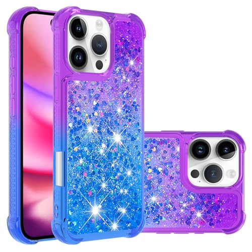 IMIRST Handyhülle für iPhone 16 Pro (6,3 Zoll) Bling Liquid Glitter Silikon Shell Stoßfest Eckairbag Schutzhülle Bumper für iPhone 16 Pro WJL Lila Blau von IMIRST