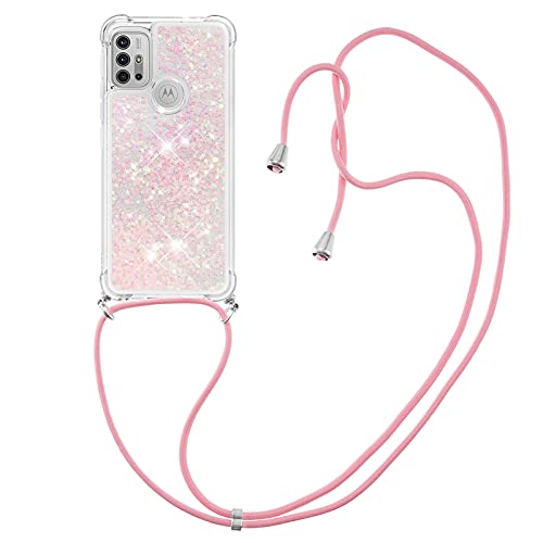 IMIRST Handykette Kompatibel mit Moto G30, Glitzer Flüssig Bewegende Treibsand Handyhülle mit Necklace mask Lanyard Schutzhülle für Motorola Moto G10 / Moto G30. LP Star Pink von IMIRST