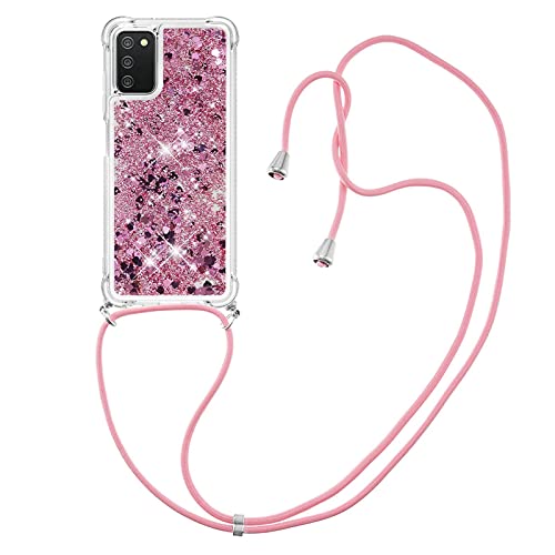 IMIRST Handykette Kompatibel mit Samsung Galaxy A03S, Glitzer Flüssig Bewegende Treibsand Handyhülle mit Necklace mask Lanyard Schutzhülle für Samsung Galaxy A03S. LP Love Rose von IMIRST