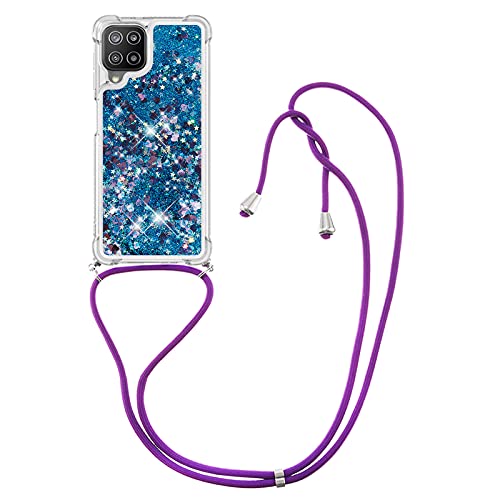 IMIRST Handykette Kompatibel mit Samsung Galaxy A22 4G, Glitzer Flüssig Bewegende Treibsand Handyhülle mit Necklace mask Lanyard Schutzhülle für Samsung Galaxy A22 4G. LP Love Blue von IMIRST