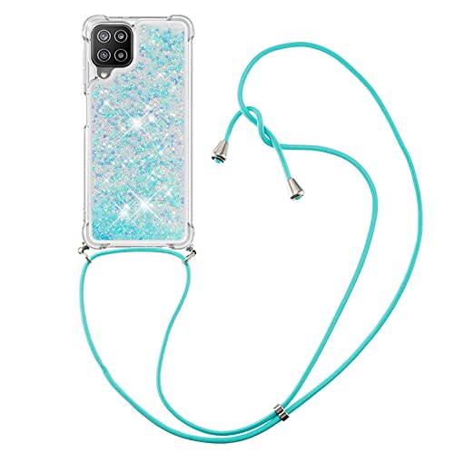 IMIRST Handykette Kompatibel mit Samsung Galaxy A22 4G, Glitzer Flüssig Bewegende Treibsand Handyhülle mit Necklace mask Lanyard Schutzhülle für Samsung Galaxy A22 4G. LP Star Blue von IMIRST