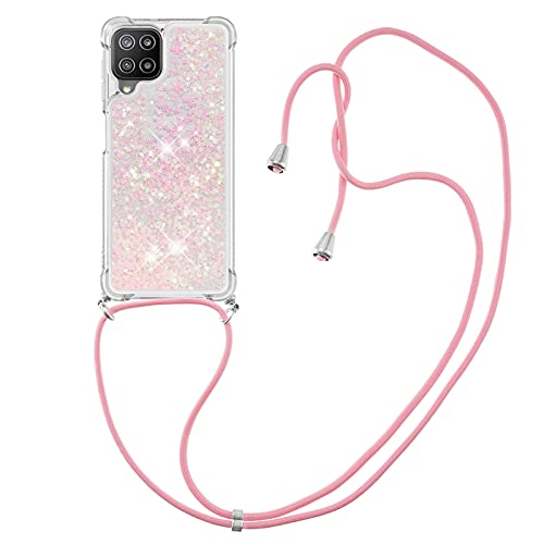 IMIRST Handykette Kompatibel mit Samsung Galaxy A22 4G, Glitzer Flüssig Bewegende Treibsand Handyhülle mit Necklace mask Lanyard Schutzhülle für Samsung Galaxy A22 4G. LP Star Pink von IMIRST