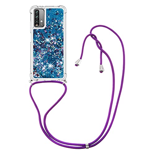 IMIRST Handykette Kompatibel mit Xiaomi Redmi 9T, Glitzer Flüssig Bewegende Treibsand Handyhülle mit Necklace mask Lanyard Schutzhülle für Xiaomi Redmi 9T. LP Love Blue von IMIRST