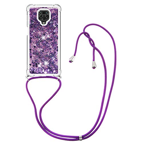 IMIRST Handykette Kompatibel mit Xiaomi Redmi Note 10 Pro, Glitzer Flüssig Bewegende Treibsand Handyhülle mit Necklace mask Lanyard Schutzhülle für Xiaomi Redmi Note 10 Pro. LP Love Purple von IMIRST