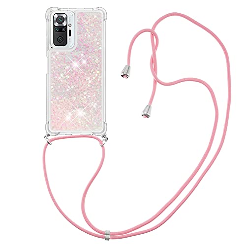 IMIRST Handykette Kompatibel mit Xiaomi Redmi Note 10 Pro, Glitzer Flüssig Bewegende Treibsand Handyhülle mit Necklace mask Lanyard Schutzhülle für Xiaomi Redmi Note 10 Pro. LP Star Pink von IMIRST