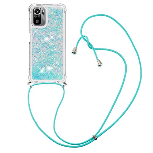 IMIRST Handykette Kompatibel mit Xiaomi Redmi Note 10S, Glitzer Flüssig Bewegende Treibsand Handyhülle mit Necklace mask Lanyard Schutzhülle für Redmi Note 10 4G/ Redmi Note 10S. LP Star Blue von IMIRST