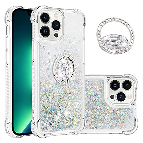 IMIRST Handytasche Kompatibel mit iPhone 15 Pro Max (6.7'') Bling Flüssigkeit Glitzer Diamant Gehäuse Stoßfest Schutzhülle Stoßfänger für Apple iPhone 15 Pro Max. YBK Love Silver von IMIRST