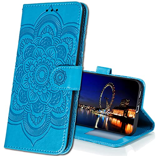 IMIRST Hülle für Galaxy A22 4G, Premium Leder Flip Schutzhülle [Standfunktion] [Kartenfächern] PU-Leder Schutzhülle Brieftasche Handyhülle für Samsung Galaxy A22 4G / M32. LD Mandala Blue von IMIRST