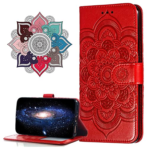 IMIRST Klapphülle für Redmi Note 13 4G aus Kunstleder mit Ständer Schockfester Kartensteckplatz Geldbörse und Holster Cover für Xiaomi Redmi Note 13 4G. LD Mandala Red von IMIRST