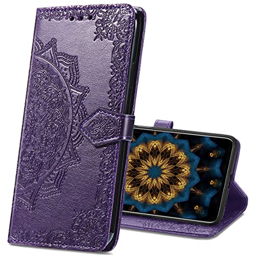 IMIRST OnePlus Nord Hülle, Premium Leder Tasche Flip Wallet Case [Standfunktion] [Kartenfächern] PU-Leder Schutzhülle Brieftasche Handyhülle für OnePlus Nord 5G. SD Mandala Purple von IMIRST