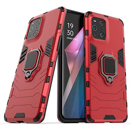 IMIRST Oppo Find X3 Pro Hülle 360 Grad Drehbar Ringhalter Handyhülle 2 In 1 Plastic Silicone Case Heavy Duty Schutz Hybrid Stoßfest Schutzhülle für Oppo Find X3 / Find X3 Pro. HB Red von IMIRST