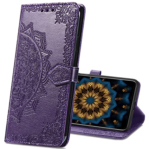 IMIRST Realme X50 Pro Hülle, Premium Leder Tasche Flip Wallet Case [Standfunktion] [Kartenfächern] PU-Leder Schutzhülle Brieftasche Handyhülle für Realme X50 Pro 5G. SD Mandala Purple von IMIRST