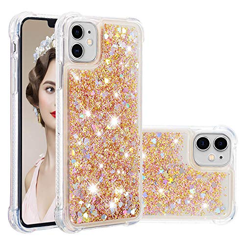 IMIRST Silikon Handy Hülle für Apple iPhone 11, Ecke Airbag Fallschutz Glitzer Treibsand Stoßfest Handyhülle TPU Bumper Sparkle Case für iPhone 11. YBW Love Gold von IMIRST