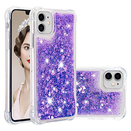 IMIRST Silikon Handy Hülle für Apple iPhone 11, Ecke Airbag Fallschutz Glitzer Treibsand Stoßfest Handyhülle TPU Bumper Sparkle Case für iPhone 11. YBW Love Purple von IMIRST