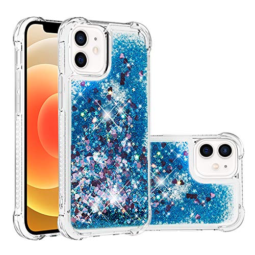 IMIRST Silikon Handy Hülle für Apple iPhone 12, Ecke Airbag Fallschutz Glitzer Treibsand Stoßfest Handyhülle TPU Bumper Sparkle Case für iPhone 12. YBW Love Blue von IMIRST