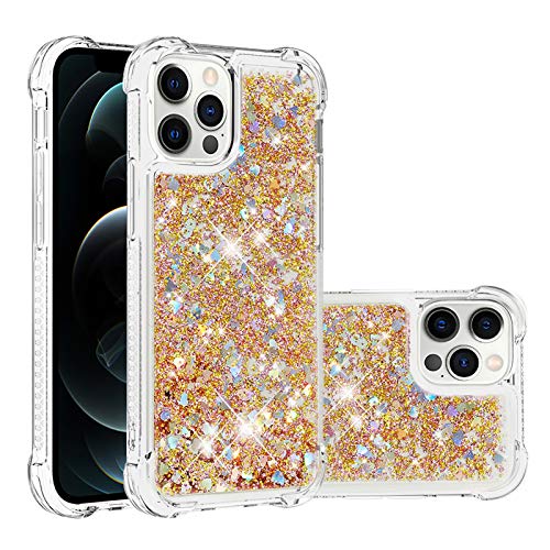 IMIRST Silikon Handy Hülle für Apple iPhone 12 Pro, Ecke Airbag Fallschutz Glitzer Treibsand Stoßfest Handyhülle TPU Bumper Sparkle Case für Apple iPhone 12 Pro. YBW Love Gold von IMIRST