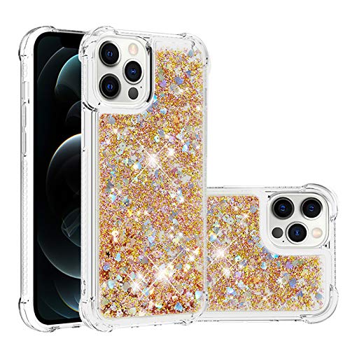 IMIRST Silikon Handy Hülle für Apple iPhone 12 Pro Max, Ecke Airbag Fallschutz Glitzer Treibsand Stoßfest Handyhülle TPU Bumper Sparkle Case für Apple iPhone 12 Pro Max. YBW Love Gold von IMIRST