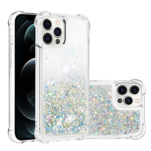 IMIRST Silikon Handy Hülle für Apple iPhone 12 Pro Max, Ecke Airbag Fallschutz Glitzer Treibsand Stoßfest Handyhülle TPU Bumper Sparkle Case für Apple iPhone 12 Pro Max. YBW Love Silver von IMIRST