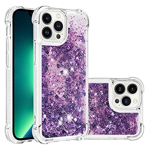 IMIRST Silikon Handy Hülle für Apple iPhone 14 Pro Max, Ecke Airbag Fallschutz Glitzer Treibsand Stoßfest Handyhülle TPU Bumper Sparkle Case für Apple iPhone 14 Pro Max. YBW Love Purple von IMIRST