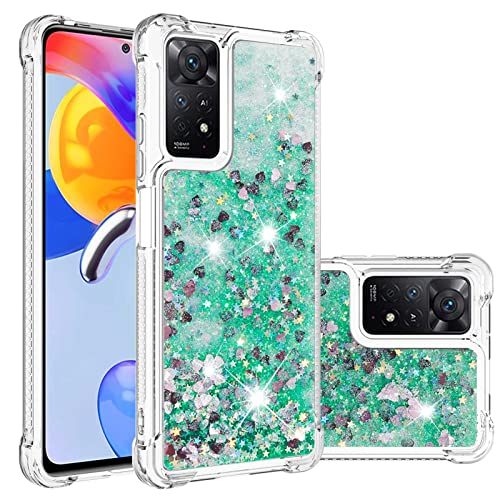 IMIRST Silikon Handy Hülle für Redmi Note 11 Pro 5G, Ecke Airbag Fallschutz Glitzer Treibsand Stoßfest Handyhülle TPU Bumper Sparkle Case für Xiaomi Redmi Note 11 Pro 5G. YBW Love Green von IMIRST