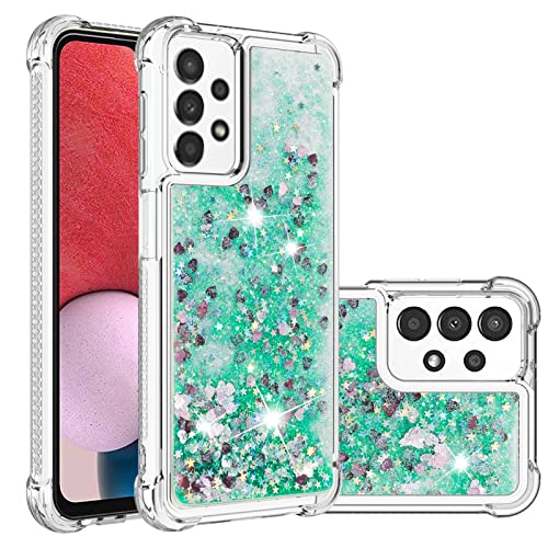 IMIRST Silikon Handy Hülle für Samsung Galaxy A13, Ecke Airbag Fallschutz Glitzer Treibsand Stoßfest Handyhülle TPU Bumper Sparkle Case für Samsung Galaxy A13 4G. YBW Love Green von IMIRST