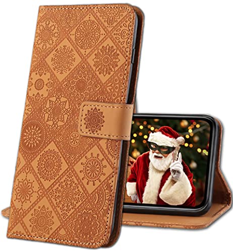 IMIRST Telefon Flip Case für Apple iPhone 13 Pro, Premium PU Leder Prägung Design Schutzhülle Stand Wallet Case Kompatibel für Apple iPhone 13 Pro. CY3 Brown von IMIRST