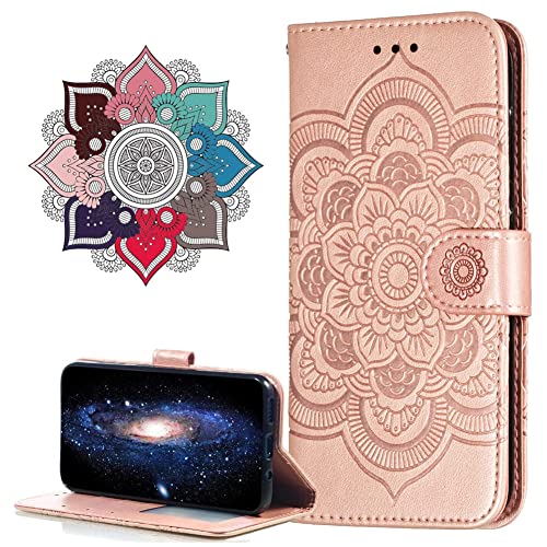 IMIRST iPhone 15 Pro Max Handytasche Flip Wallet Handytasche PU Leder Mandala Prägung Stossfestes Cover mit Kickstand Kartenhalter für Apple iPhone 15 Pro Max. LD Mandala Rosegold von IMIRST