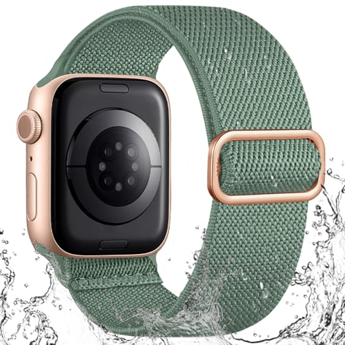 IMIVIO Sport Band Kompatibel mit Apple Watch Armband 41mm 40mm 42mm 38mm Damen Herren, Schmutzabweisend Nylon Elastisch Loop für iWatch Series 10 9 8 7 6 5 4 3 SE Ultra 2 1, Kieferngrün von IMIVIO