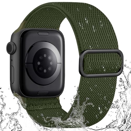IMIVIO Sport Band Kompatibel mit Apple Watch Armband 42mm 41mm 40mm 38mm Damen Herren, Schmutzabweisend Nylon Elastisch Loop für iWatch Series 10 9 8 7 6 5 4 3 SE Ultra 2 1, Grün von IMIVIO