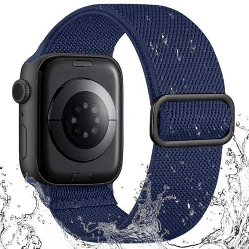 IMIVIO Sport Band Kompatibel mit Apple Watch Armband 44mm 46mm 45mm 49mm 42mm Damen Herren, Schmutzabweisend Nylon Elastisch Loop für iWatch Series 10 9 8 7 6 5 4 3 SE Ultra 2 1, Mitternachtsblau von IMIVIO