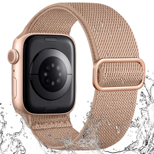 IMIVIO Sport Band Kompatibel mit Apple Watch Armband 49mm 44mm 45mm 46mm 42mm Damen Herren, Schmutzabweisend Nylon Elastisch Loop für iWatch Series 10 9 8 7 6 5 4 3 SE Ultra 2 1, Sand Rosa von IMIVIO