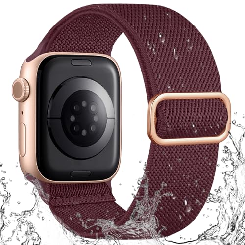 IMIVIO Sport Band Kompatibel mit Apple Watch Armband 44mm 49mm 45mm 46mm 42mm Damen Herren, Schmutzabweisend Nylon Elastisch Loop für iWatch Series 10 9 8 7 6 5 4 3 SE Ultra 2 1, Weinrot von IMIVIO