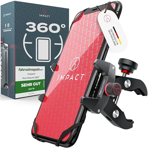 Impact® Pro Mount 360° Handyhalterung Fahrrad mit Universal Halterung - Handyhalter Fahrrad [Smartphone KOMPATIBEL 4 bis 7 Zoll] - Handyhalterung für Fahrrad Lenker mit Kugelgelenk & Sicherheitsgummi von IMPACT BIKE ACCESSORIES