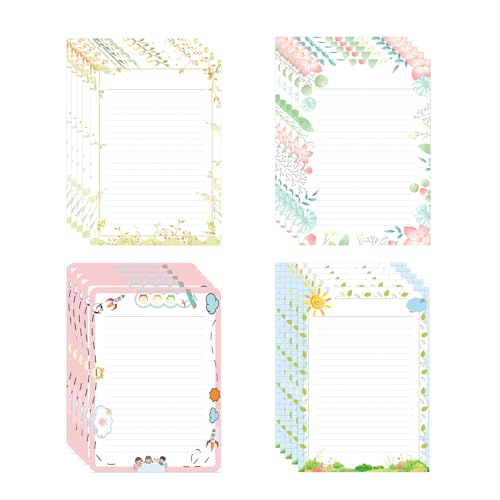 IMagicoo 40 linierte Schreibwaren Papier, schöne florale Designs zum Schreiben von Briefen, Notizen, Einladungen, Handwerk, 4 verschiedene Stile (29,7 x 21 cm) (Blumenmuster) von IMagicoo