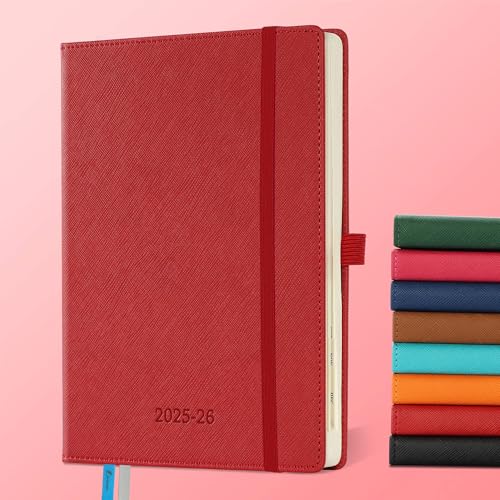 IN-LUXPRO Kalender 2025 2026 Wochenplaner,18-Monate Buchkalender (Jul.2025-Dez.2026) Monatskalender mit Ausgaben & Notizseiten A5(21.9 x 16.4 cm),mit Vegan-Leder & Notizseiten,Rot. von IN-LUXPRO