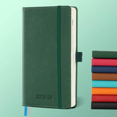 IN-LUXPRO Kalender 2025 2026 Wochenplaner,18-Monate Buchkalender (Jul.2025-Dez.2026) Monatskalender mit Ausgaben & Notizseiten A6(16.4 x 9.6 cm),mit Vegan-Leder & Notizseiten,Grün. von IN-LUXPRO