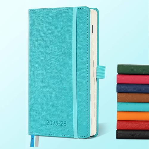 IN-LUXPRO Kalender 2025 2026 Wochenplaner,18-Monate Buchkalender (Jul.2025-Dez.2026) Monatskalender mit Ausgaben & Notizseiten A6(16.4 x 9.6 cm),mit Vegan-Leder & Notizseiten,Hellblau. von IN-LUXPRO