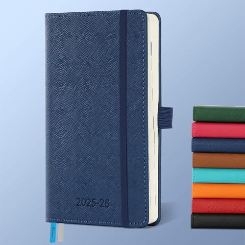 IN-LUXPRO Kalender 2025 2026 Wochenplaner,18-Monate Buchkalender (Jul.2025-Dez.2026) Monatskalender mit Ausgaben & Notizseiten A6(16.4 x 9.6 cm),mit Vegan-Leder & Notizseiten,Marineblau. von IN-LUXPRO