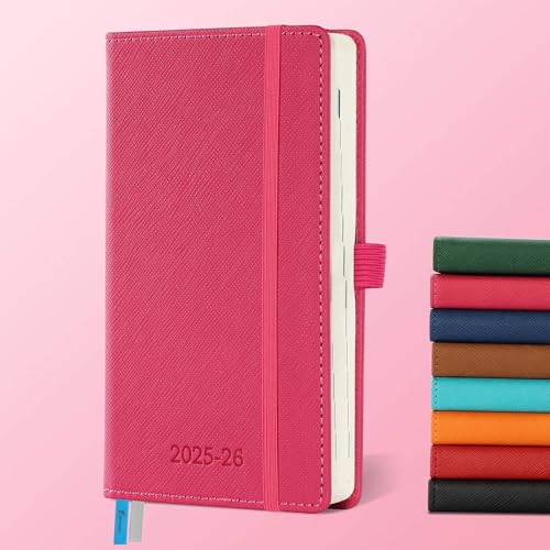 IN-LUXPRO Kalender 2025 2026 Wochenplaner,18-Monate Buchkalender (Jul.2025-Dez.2026) Monatskalender mit Ausgaben & Notizseiten A6(16.4 x 9.6 cm),mit Vegan-Leder & Notizseiten,Rosenrot. von IN-LUXPRO